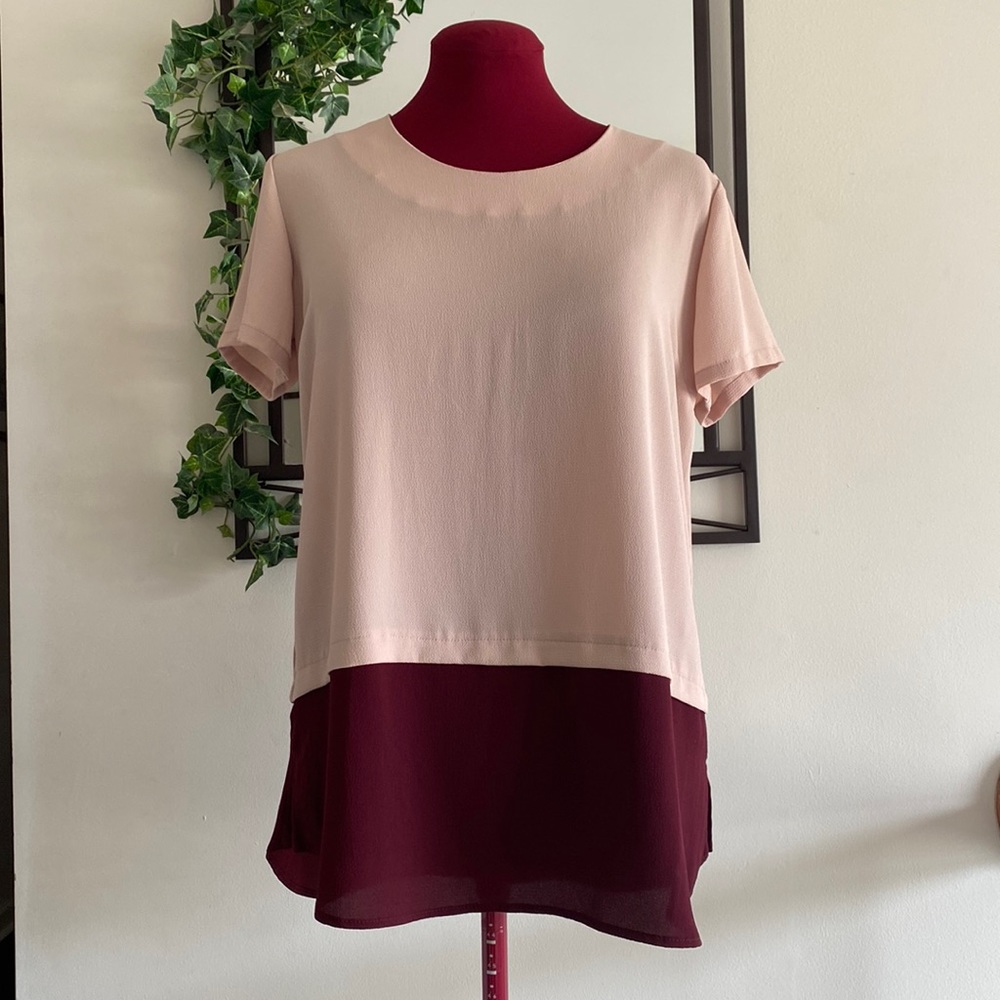 Bobeau  Womens Light Weight Colorblock Short Sleeve Blouse -NWT Size M